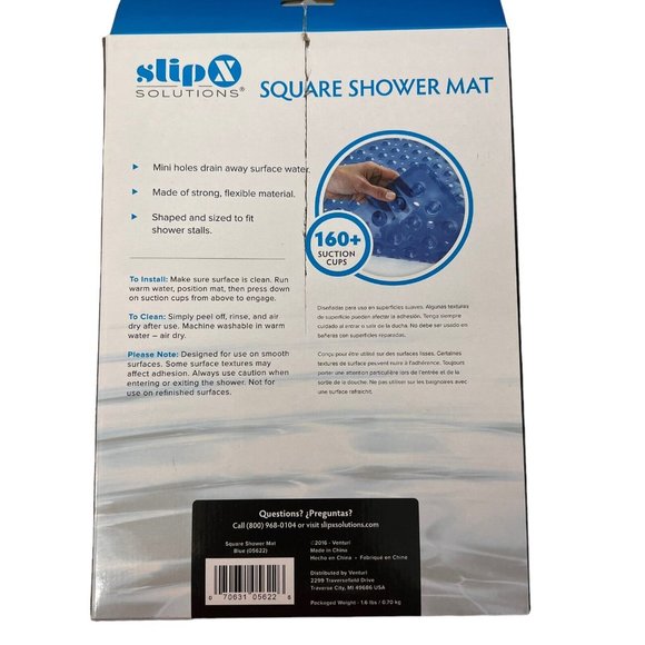 Square Shower Mat 21"x21" Grippy Textured Surface Strong Suction Cups Non-Slip - Picture 8 of 8